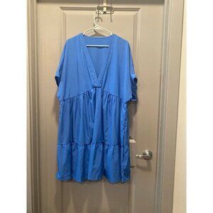 SHEIN Plus Blue Tiered Babydoll Dress 3XL V Neck Oversized Coastal Boho